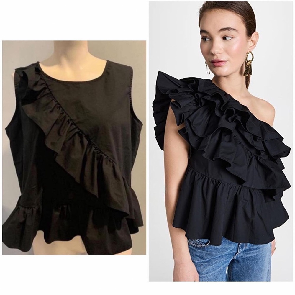 BLACK RUFFLE SLEEVELESS TOP LP